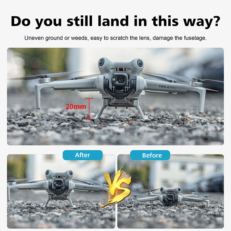 Foldable Landing Gear for DJI Mini 4 Pro – 20mm Height Extension for Gimbal & Camera Protection